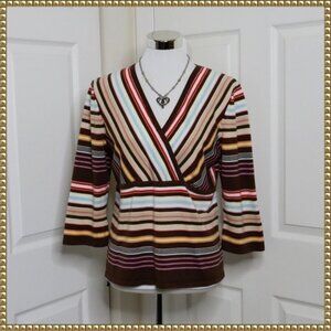 Old Navy Striped Brown Wrap Bust Empire Waist Lightweight Sweater Size M
